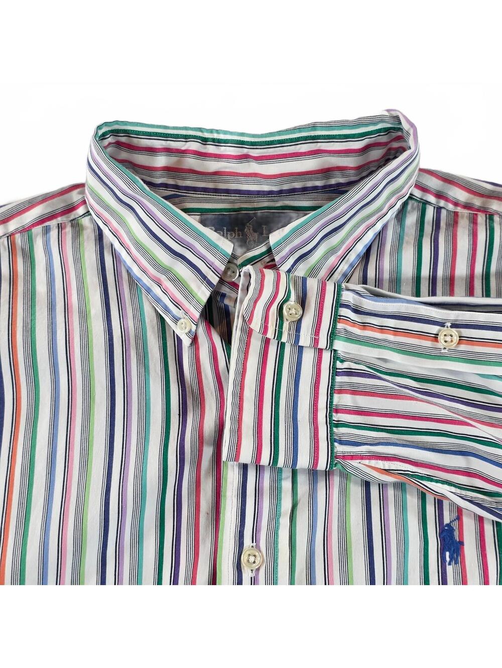 Ralph Lauren Custom Fit Men's Large Striped Button-Down Shirt Multicolor Cotton